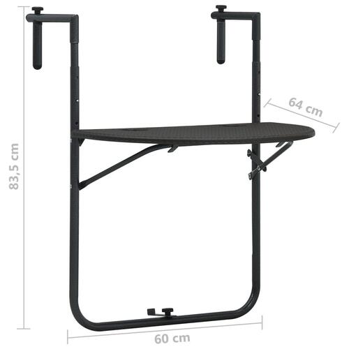 Hængende altanbord 60 x 64 x 83,5 cm plastik rattanlook brun