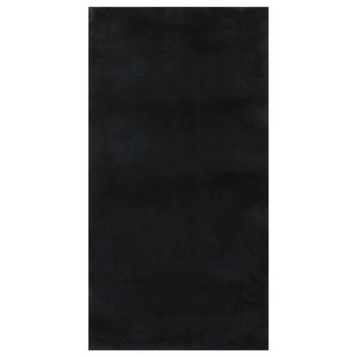 Gulvtæppe 80x150 cm blødt plys skridsikkert og vaskbart sort