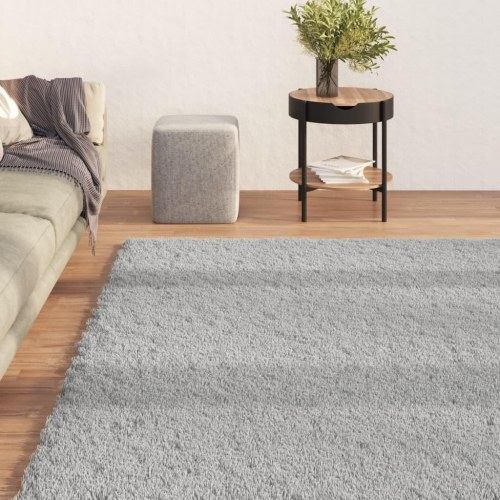 Gulvtæppe 200x290 cm blødt plys skridsikkert vaskbart lysegrå