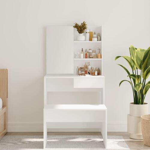 Makeupbord med spejl 74,5x40x141 cm hvid