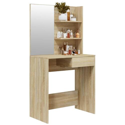 Makeupbord med spejl 74,5x40x141 cm sonoma-eg