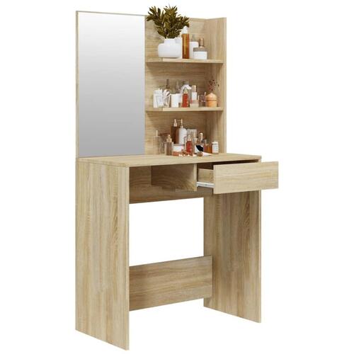 Makeupbord med spejl 74,5x40x141 cm sonoma-eg