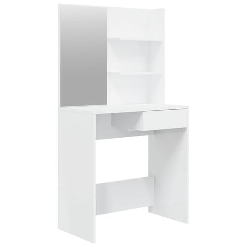Makeupbord med spejl 74,5x40x141 cm hvid højglans