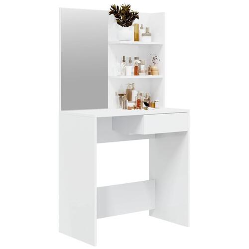 Makeupbord med spejl 74,5x40x141 cm hvid højglans
