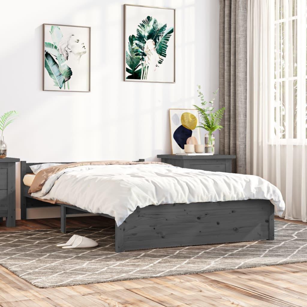 Sengeramme 135x190 cm Double massivt fyrretræ grå