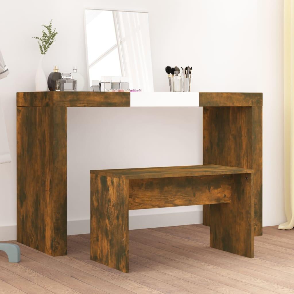 Skammel til makeupbord 70x35x45 cm konstrueret træ røget egetræ