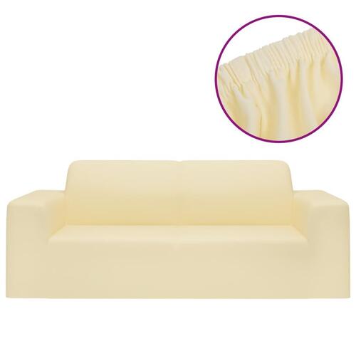 Elastisk 2-personers sofabetræk polyesterjersey cremefarvet