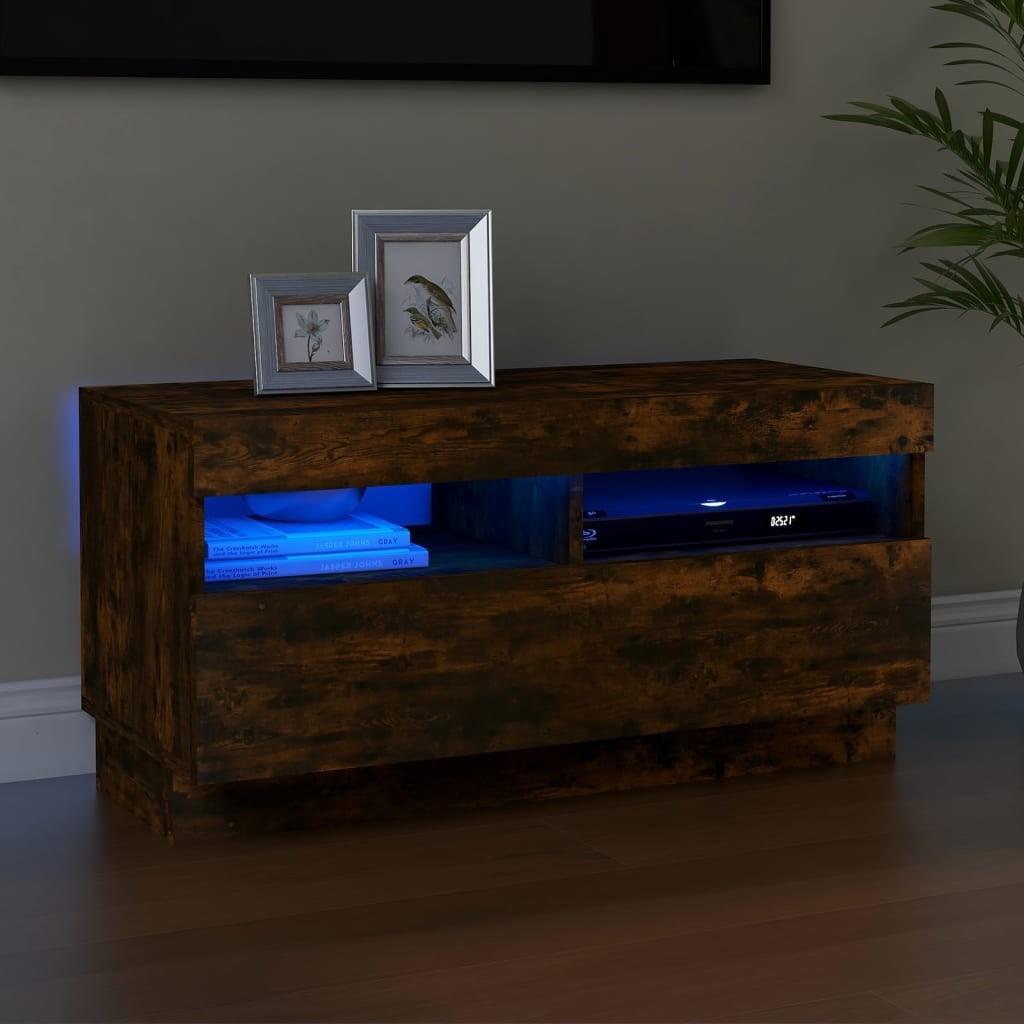 Tv-bord med LED-lys 80x35x40 cm røget eg
