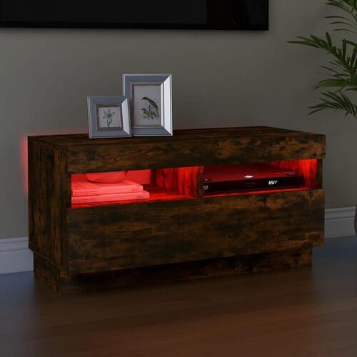 Tv-bord med LED-lys 80x35x40 cm røget eg