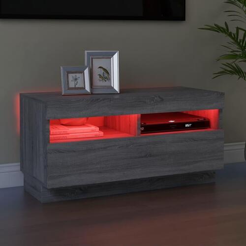 Tv-bord med LED-lys 80x35x40 cm grå sonoma-eg
