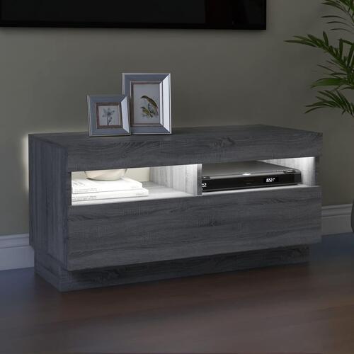 Tv-bord med LED-lys 80x35x40 cm grå sonoma-eg
