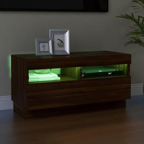 Tv-bord med LED-lys 80x35x40 cm brun eg