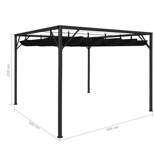 Pavillon med sammenrulleligt tag 3x3 m antracitgrå