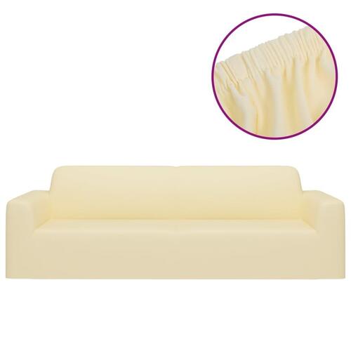 Elastisk 3-personers sofabetræk polyesterjersey cremefarvet