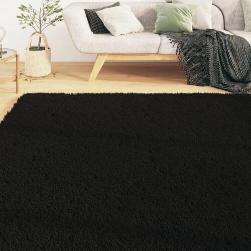Gulvtæppe 200x290 cm blødt plys skridsikkert og vaskbart sort