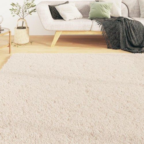 Gulvtæppe 120x170 cm blødt plys skridsikkert og vaskbart beige