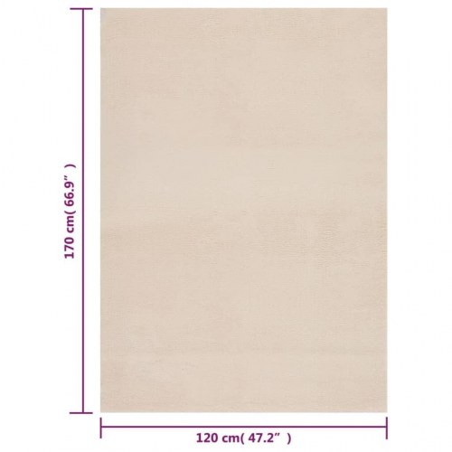 Gulvtæppe 120x170 cm blødt plys skridsikkert og vaskbart beige