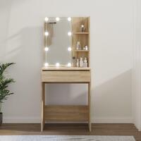 Makeupbord med LED-lys 60x40x140 cm sonoma-eg