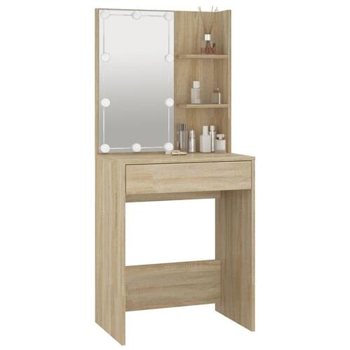 Makeupbord med LED-lys 60x40x140 cm sonoma-eg