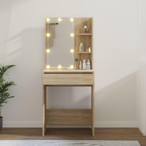 Makeupbord med LED-lys 60x40x140 cm sonoma-eg