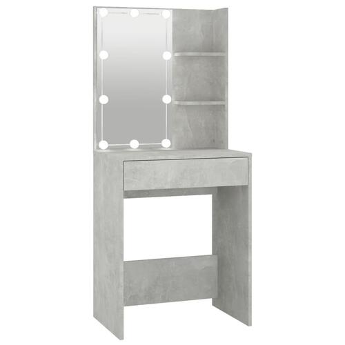 Makeupbord med LED-lys 60x40x140 cm betongrå
