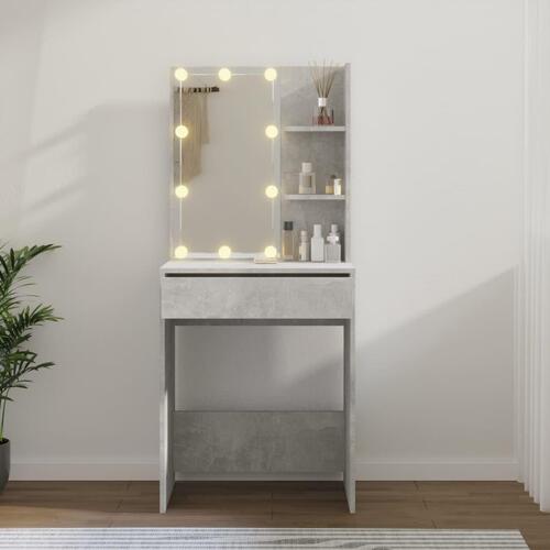 Makeupbord med LED-lys 60x40x140 cm betongrå