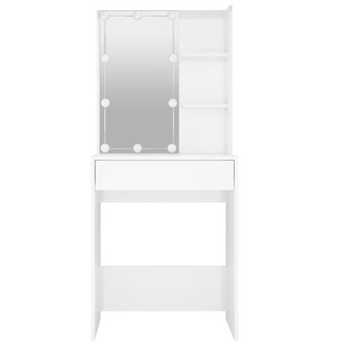 Makeupbord med LED-lys 60x40x140 cm hvid højglans