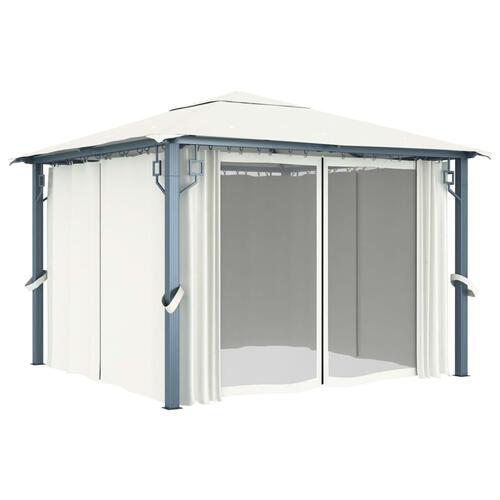 Havepavillon med gardin 300x300 cm aluminium cremefarvet