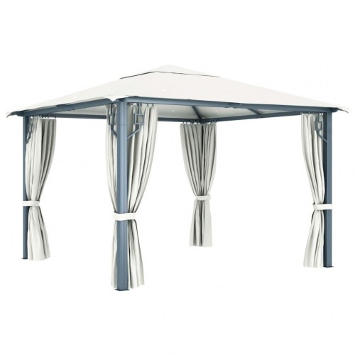 Havepavillon med gardiner 300 × 300 cm - aluminium, cremefarvet
