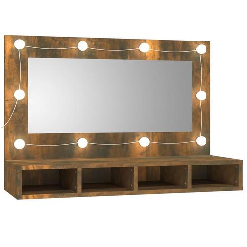 Spejlskab med LED-lys 90x31,5x62 cm røget egetræsfarve