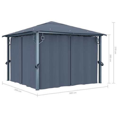 Havepavillon med gardin 300x300 cm aluminium antracitgrå