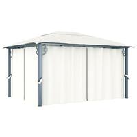 Havepavillon med gardin 400x300 cm aluminium cremefarvet