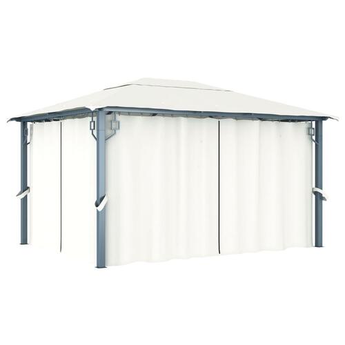 Havepavillon med gardin 400x300 cm aluminium cremefarvet