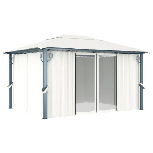 Havepavillon med gardin 400x300 cm aluminium cremefarvet