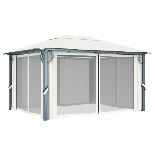 Havepavillon med gardin 400x300 cm aluminium cremefarvet