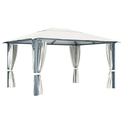 Havepavillon med gardin 400x300 cm aluminium cremefarvet