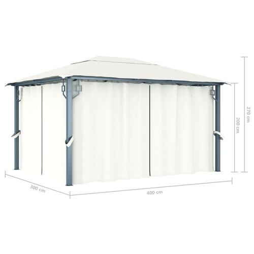 Havepavillon med gardin 400x300 cm aluminium cremefarvet