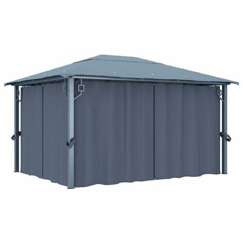 Havepavillon med gardin 400x300 cm aluminium antracitgrå