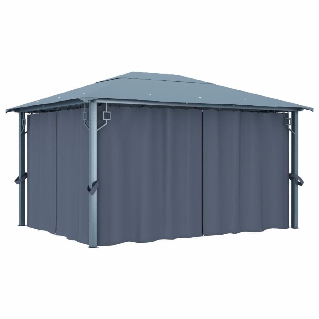 Havepavillon med gardin 400x300 cm aluminium antracitgrå