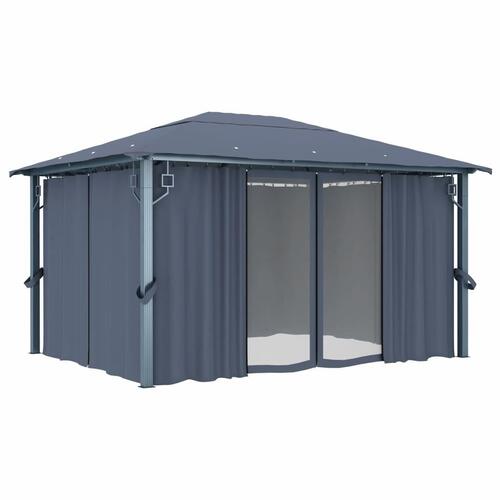 Havepavillon med gardin 400x300 cm aluminium antracitgrå