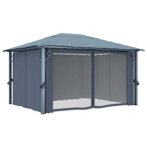 Havepavillon med gardin 400x300 cm aluminium antracitgrå