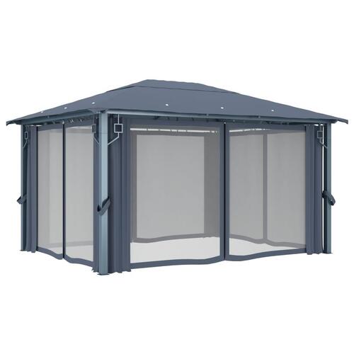 Havepavillon med gardin 400x300 cm aluminium antracitgrå