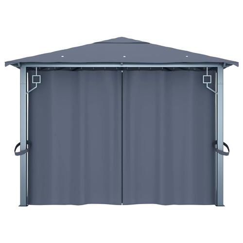 Havepavillon med gardin 400x300 cm aluminium antracitgrå