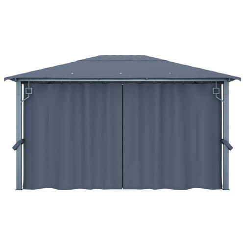 Havepavillon med gardin 400x300 cm aluminium antracitgrå