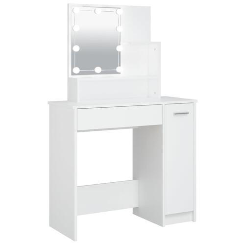 Makeupbord med LED-lys 86,5x35x136 cm hvid