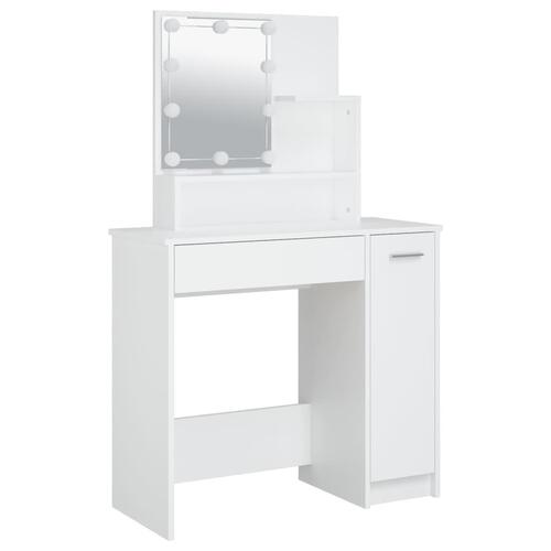 Makeupbord med LED-lys 86,5x35x136 cm hvid