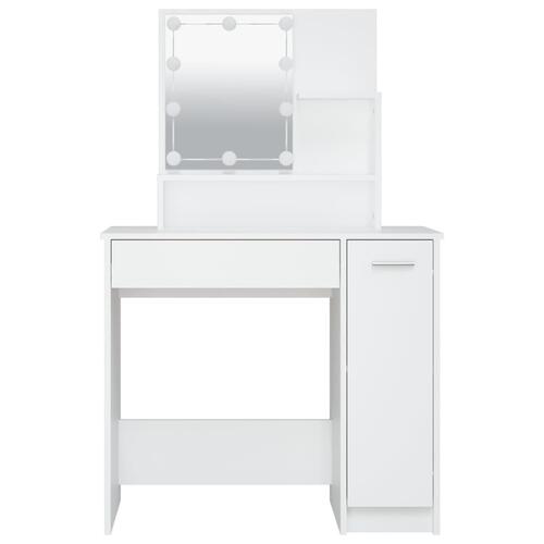 Makeupbord med LED-lys 86,5x35x136 cm hvid