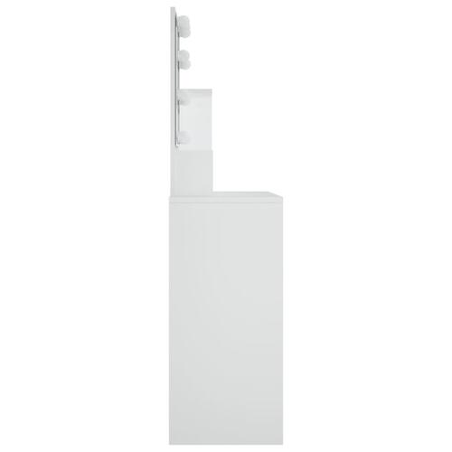 Makeupbord med LED-lys 86,5x35x136 cm hvid