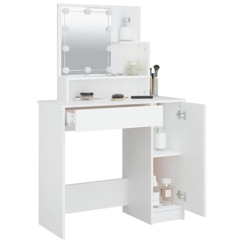 Makeupbord med LED-lys 86,5x35x136 cm hvid