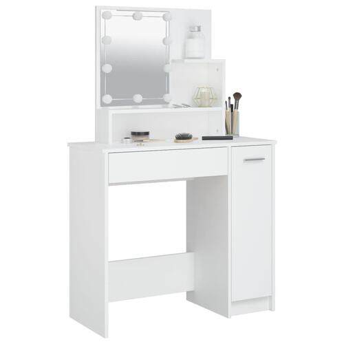 Makeupbord med LED-lys 86,5x35x136 cm hvid